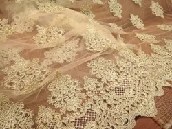 Upscale 120 cm wide light beige bone spur lace car full of gold lace fabric, dress,clothing accessories, lace cloth