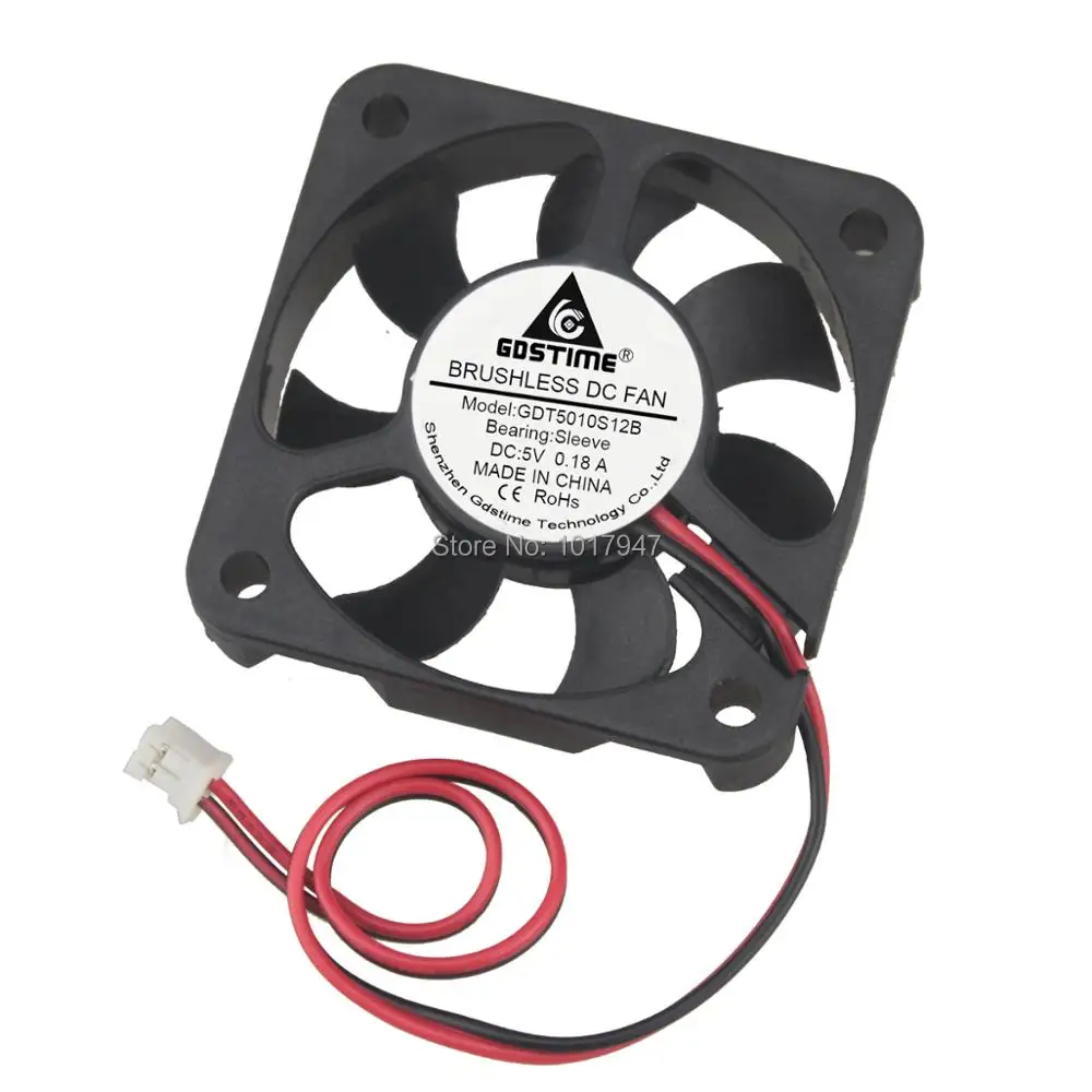 2 PCS LOT Gdstime DC 5V 2Pin Brushless Cooling Fan 5cm 50mm 50x50x10mm Ventilation Axial Flow Heatsink 5010S