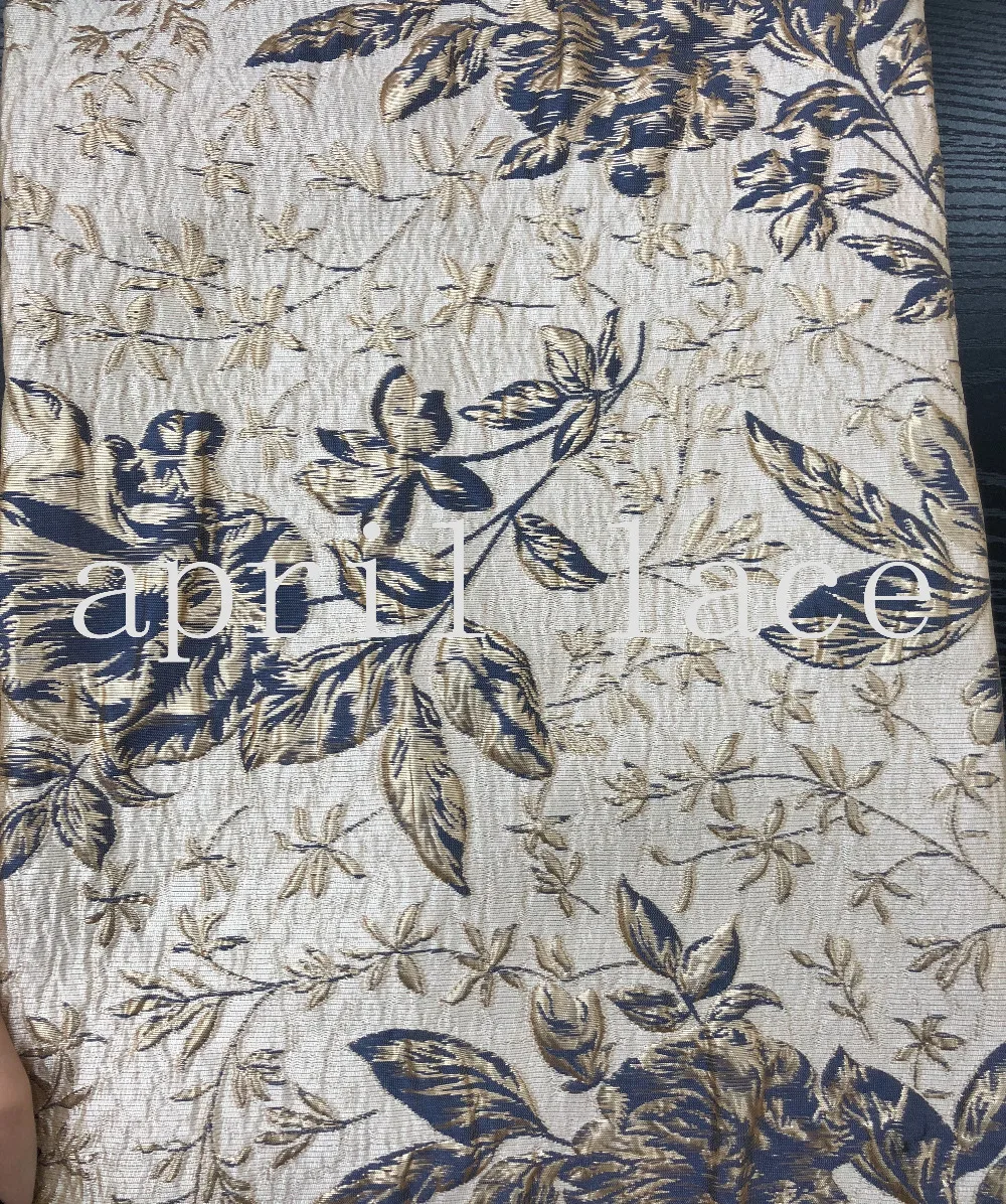 

stock fls01 # 5yards dark blue gold jacquard best quality lace fabric for bridal wedding dress/evening dress fashion