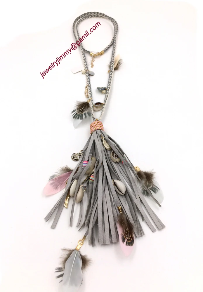 2015New personalized handmade jewelry supplier unique boho feather pendant long Necklaces for women