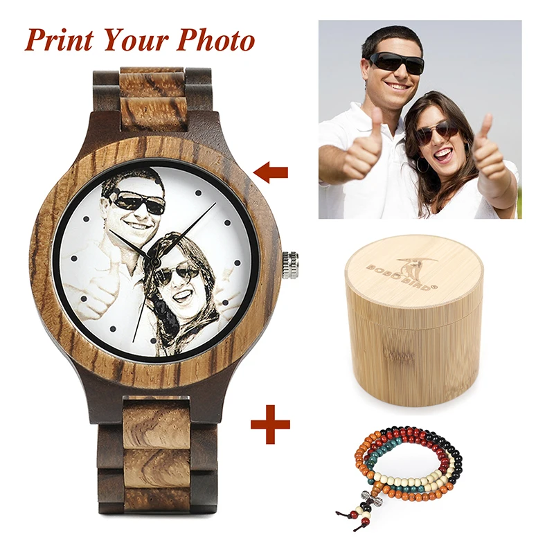 BOBO BIRD Personal Photo Print Customized Logo Wood Watch with Gift Box Relogio Feminino Masculino Unque Creative Cool Stlye