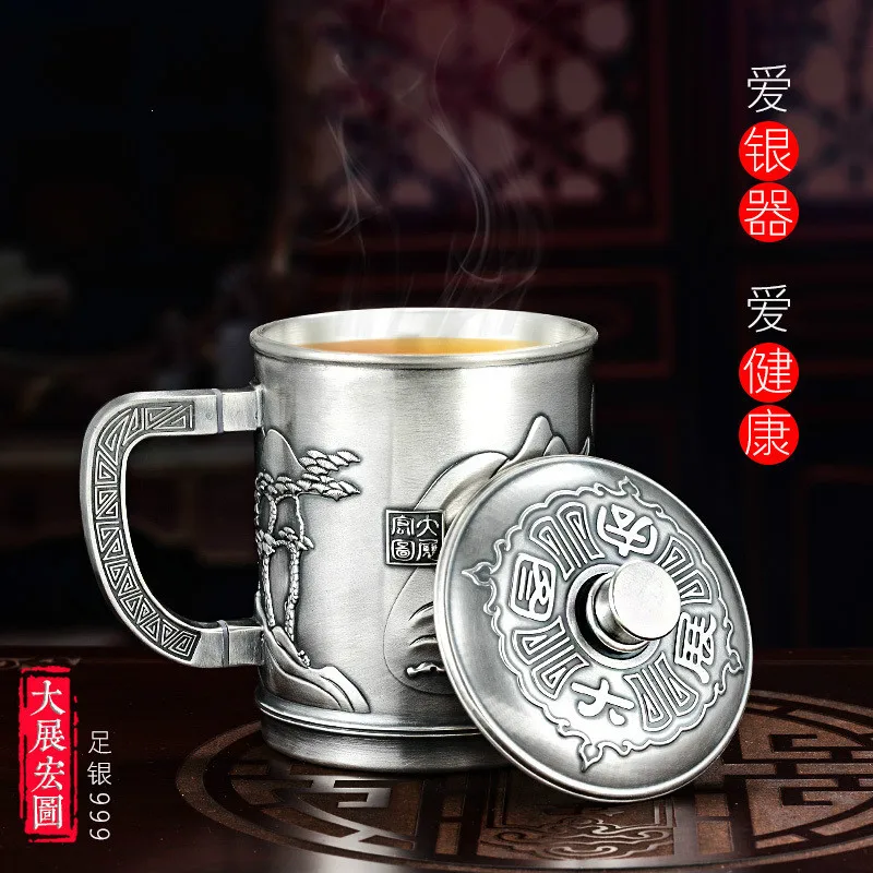 Silver Cup Double Insulation Silver Water Cup Office Household Sterling Silver Tea Cup