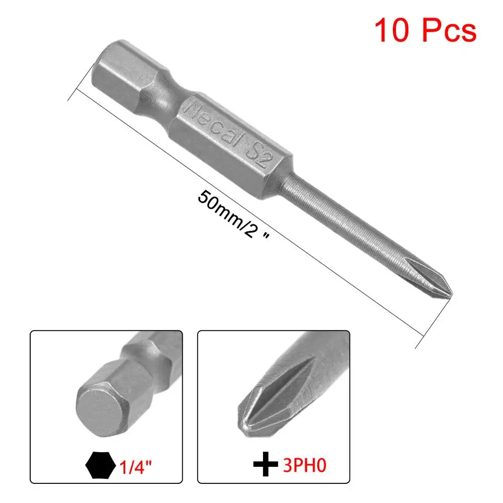 Imagem -04 - Uxcell-phillips Bits de Chave de Fenda Magnética Haste Sextavada Conjunto de 10 Peças 50 mm Hs2 Ph00 Ph1 Polegadas