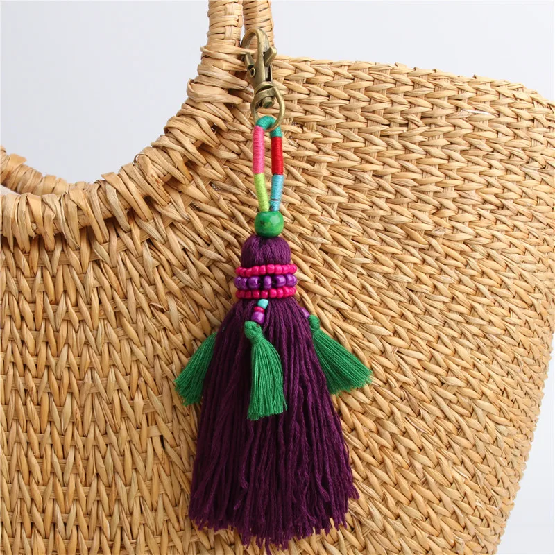 Bohemian bead tassel pendant keychain folk-custom pompom key chain accessories bag charm women\'s purse key holder jewelry K34