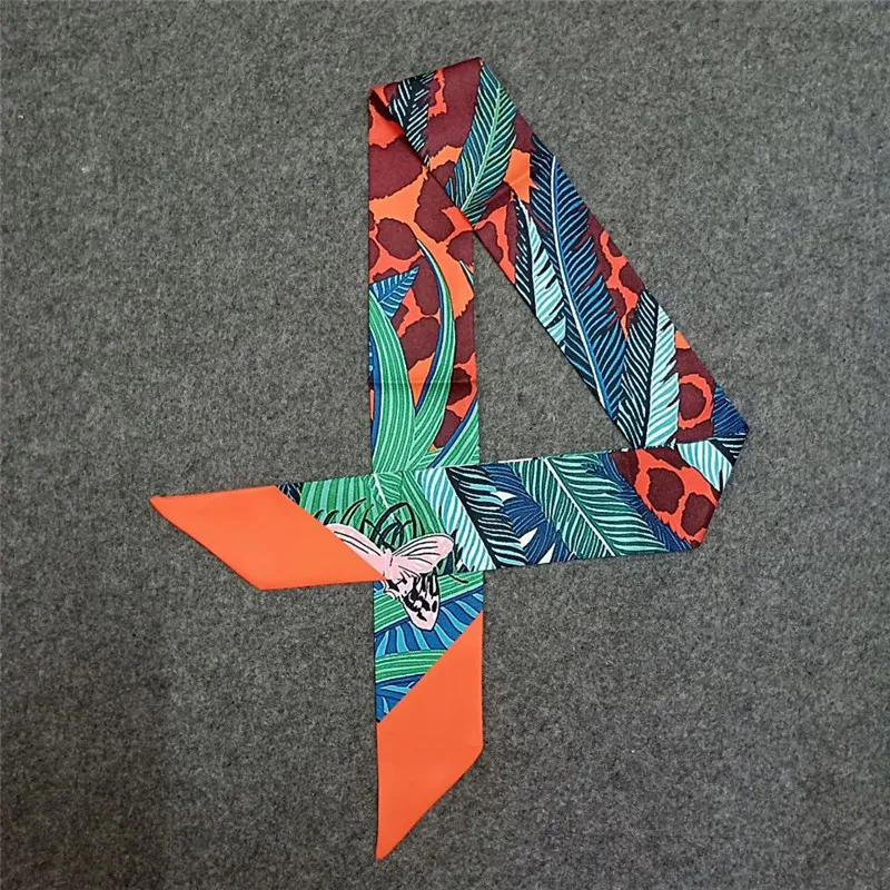 Leopard Butterfly Print New Skinny Scarf Women Silk Scarf Luxury Brand Foulard Fashion Ladies Bag Head Scarf Wholesale