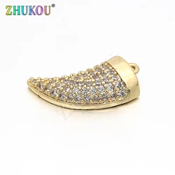 9*16mm Supplies for Inlaid Brass Cubic Zirconia Ox Horn Charms Pendants DIY Jewelry Findings, Hole: 1mm,  Model: VD55