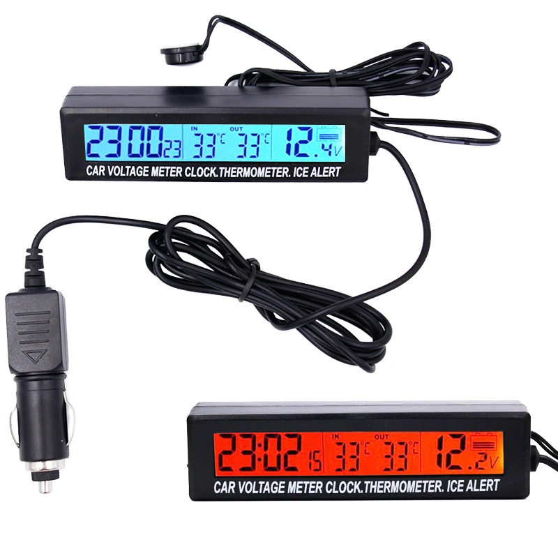 3 in 1 Multifunctional Digital LCD Screen Car Voltage Clock Thermometer Auto Thermometer Voltmeter Temperature Monitor 40% off