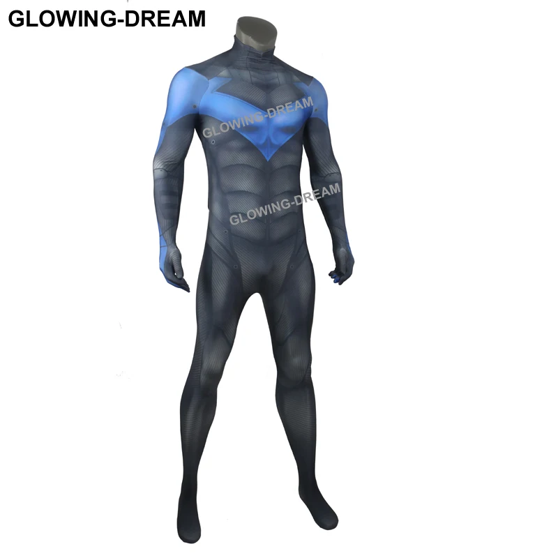 High Quality Night Wing Cosplay Costume With High Quality Halloween Nightwing Costume With U zipper Muscle Shade Outfit