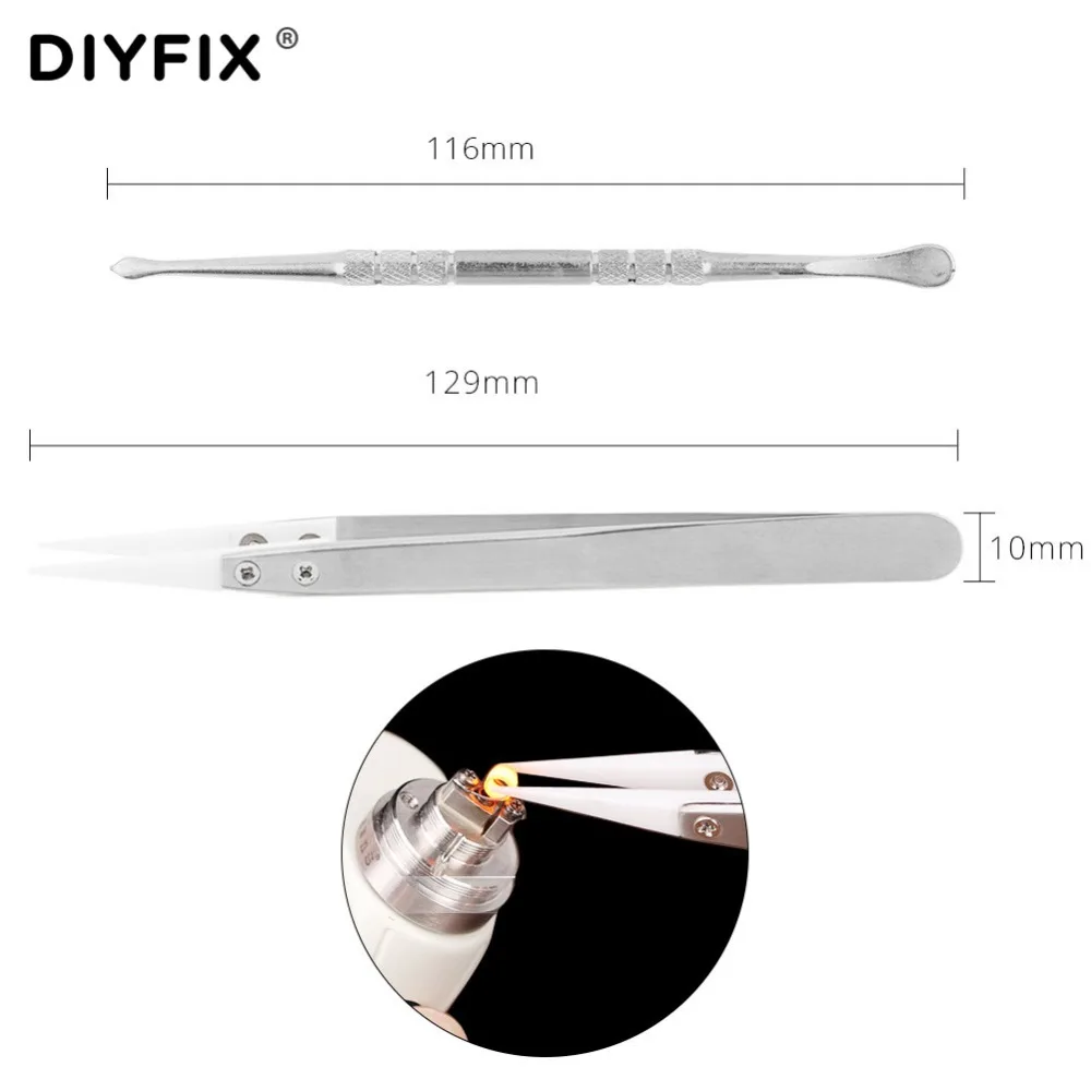 DIYFIX-Juego de Herramientas para vapeo, bolsa de pinzas de cerámica, alicates, limpiador de plantilla de bobina de alambre para cigarrillo electrónico, accesorios de atomizador RBA RDA