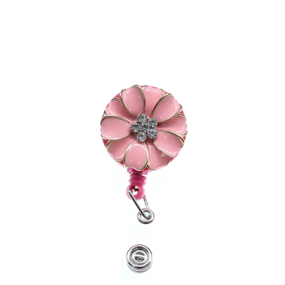 10 pieces free shipping Wholesale Multi Styles Pearl Flowers Retractable ID Badge Holder Reel