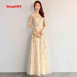 DONGCMY LONG FORMAL MAXI SEQUIN EVENING DRESSES 2024 GOLD COLOR ZIPPER FASHION WOMEN ROBES SOIREES PARTY PERFORMANCE DRESS