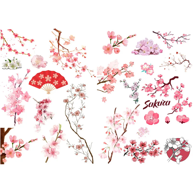 1 PCS Plum Blossom Ink Paint Decor Cute Aesthetic Book Journal Stickers Scrapbooking Stationery Sticker Flakes Art Supplies