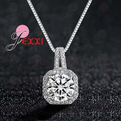 Classic Style 925 Sterling Silver Necklace And Pendants Jewelry For Women Box Chain Luxurious Big CZ Crystal Stone Accessories