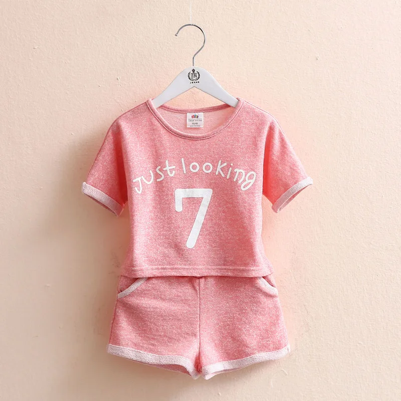 2024 Summer New 2 3 4 5 6 8 10 Years Baby Clothing Number Letter Print Short Sleeve T-Shirt+Shorts Kids Girl Sports 2 Pieces Set