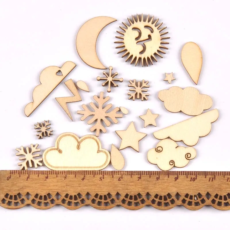 20Pcs/set Wood Handicraft sun/snow/rain DIY Wooden Crafts Scrapbookings Accessories Embellishment decorations 10-30mm MT1930