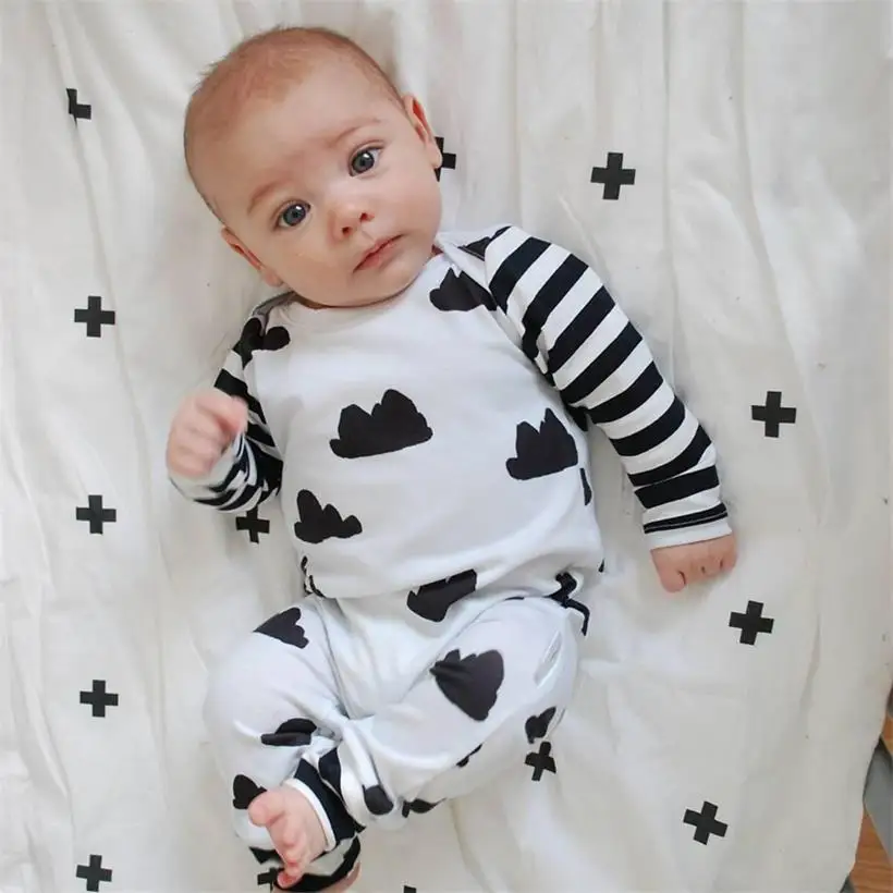 New Arrival Baby Boy Rompers Hat Suit Newborn Jumpsuits Cloud Black Stripe Bebe Roupas Baby Girl Clothes 100% Cotton image 6