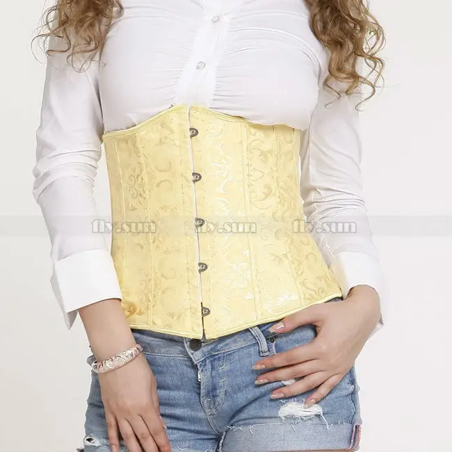 Yellow Full Spiral Steel Boned Waist Trainer Cincher Bridal Waspie Underbust Corset S M L XL 2XL