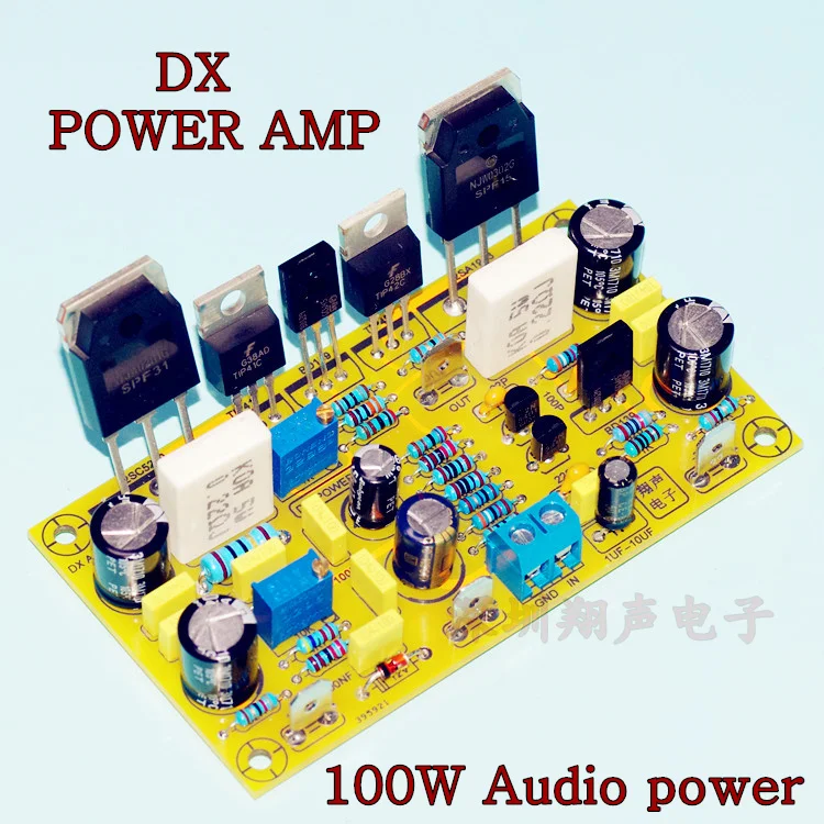 

2PCS DX AMP 100W 4R mono audio amplifier board ON 5200 1943 + TIP41 / TIP42 + ON 2N5401 Differential input stage amp bord