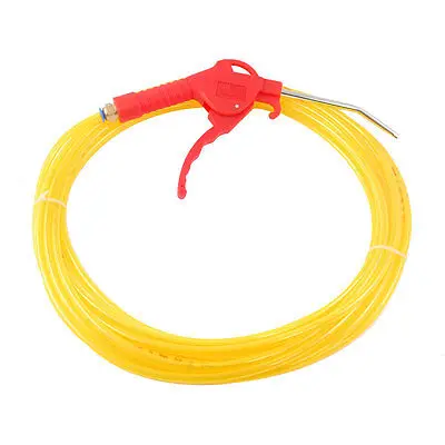 Yellow 6mm x 4mm 10 Meters 32.8Ft PU Hose Pipe Tube w Red Air Blow Gun