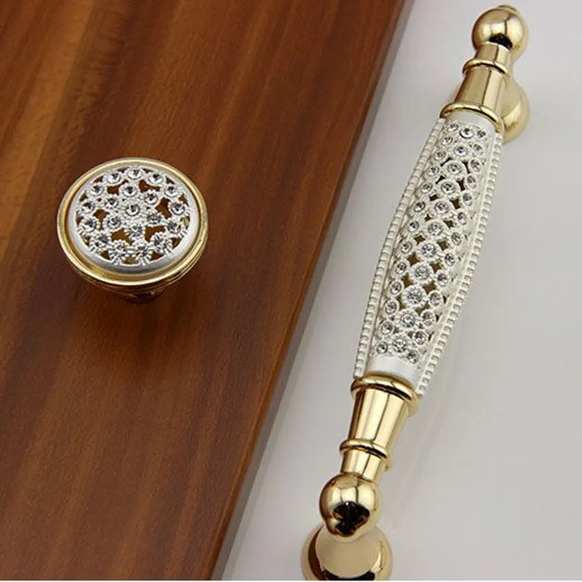 

3.75" 5" modern fashion deluxe rhinestone dresser wardrobe door handle silver white gold glass crystal drawer cabinet knob pull