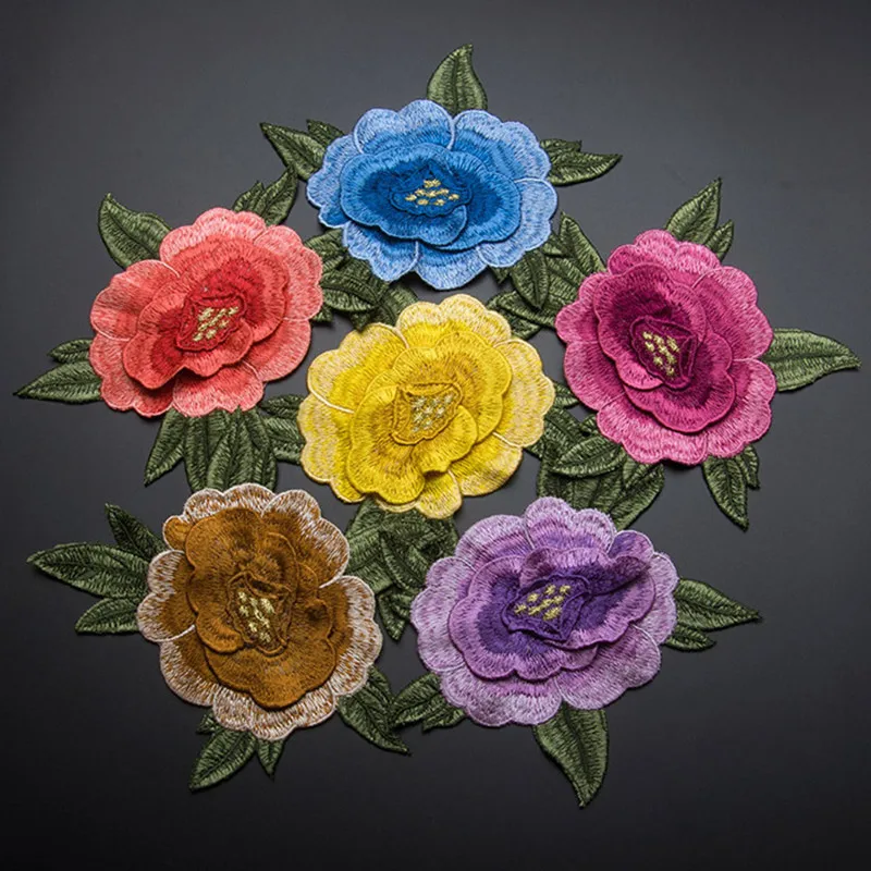 

1 Piece 3D Peony Flower Patch Floral Trim Applique Motif Embroidered Collar Trimming Sew on Patches