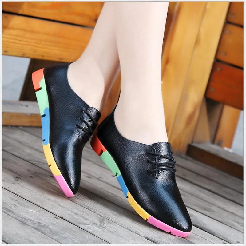 

2021 Spring Autumn Split Leather Shoe Women Flat Small White Shoes Pointed Toe Casual Nurse Shoes Flat Student Shoes