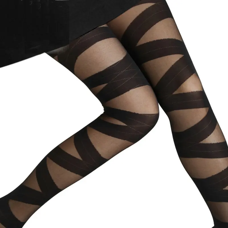 Hot Sale 1Pc Sexy Women Goth Rocker Cross Bandage Straps AccessoryPantyhose Tights Stockings Black Solid Lady Fashion Elasticity