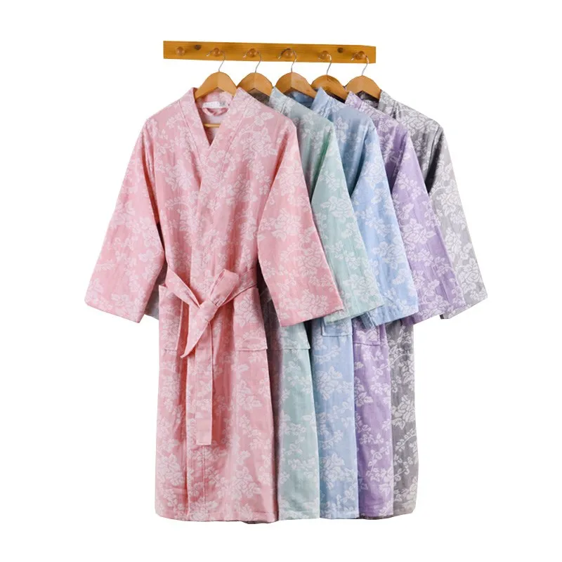 Women 100% Cotton Robe Autumn Winter New Nightgown Sexy Bath Robe Ladies Sleepwear 6PLY Gauze Sleepshirts Female Home Bathrobe