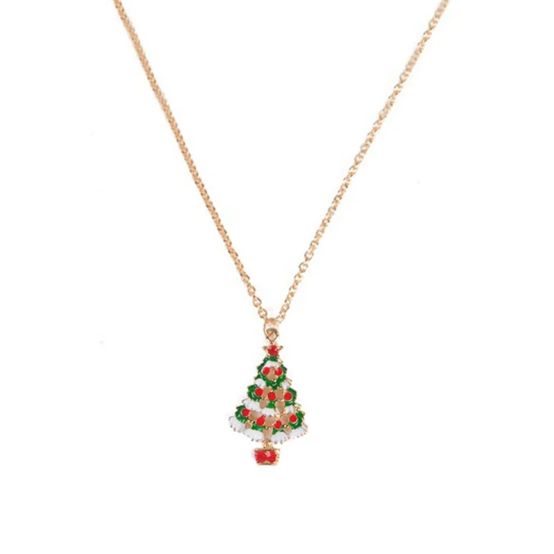  New Christmas Pendant Necklace Santa Claus Snowman Tree Bell Deer Design Christmas Elements Fashion Jewelry Gift For Women