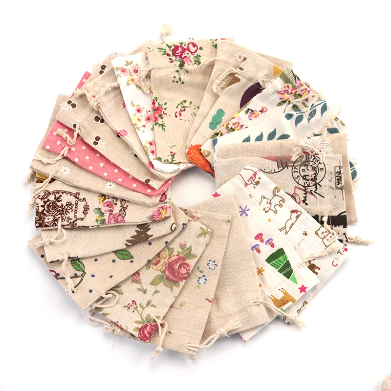 5pcs/lot Linen Cotton Bag 10x14 13x18 15x20cm Muslin Cosmetics Gifts Jewelry Packaging Bags Cute Drawstring Gift Bag & Pouches