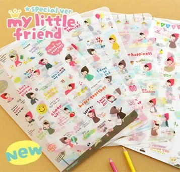 6 sheet/lot DIY Cute Red Girl Sticker Kawaii Paper Ponybrown Stickers for Scrapbooking Diary Decor Free shipping