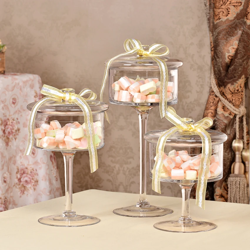 European Style Transparent Glass Bottles Dust-proof Lid Storage Cake Stand Dessert Candy Jars Tea Caddy Vase Wedding Home Decor