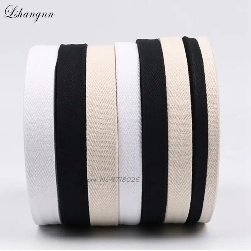 Lshangnn Diy Cloth Accessories 100% Cotton Herringbone Tape Package Cotton Ribbon 10MM 12MM 15MM 20MM 25MM 30MM 40MM 50MM50yards