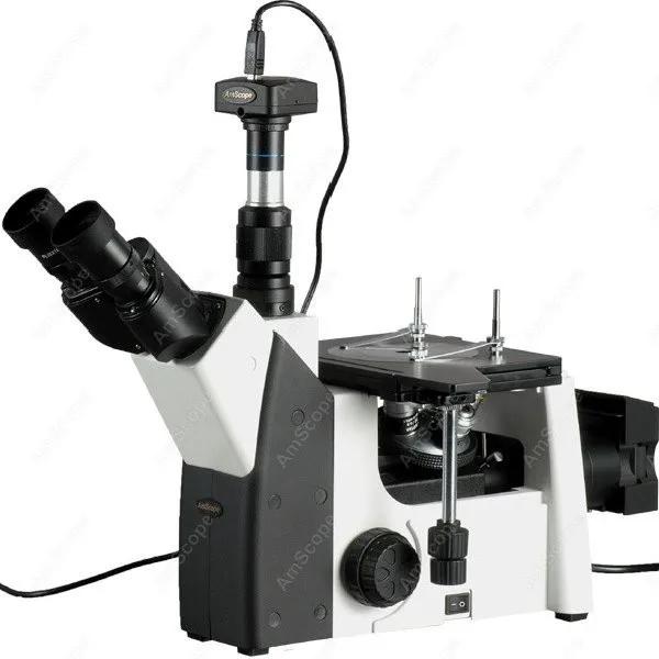 Inverted Trinocular Metallurgical Microscope-AmScope Supplies50X-1250X Inverted Trinocular Metallurgical Microscope+1.3MP Camera