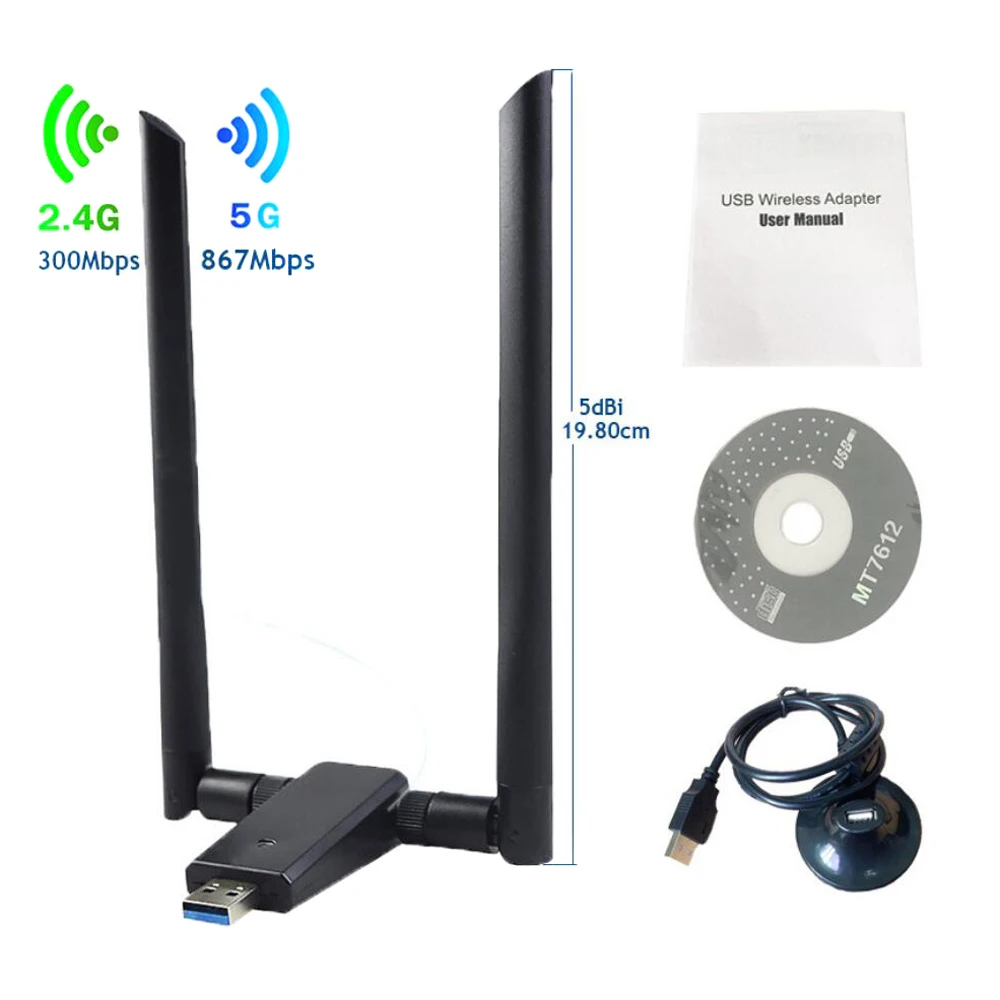 10 pz/lotto 1200 Mbps 5/2. 4 Ghz Dual Band USB 3.0 Wifi Dongle Scheda 802.11ac/b/g/n Wireless Adattatore Antenna