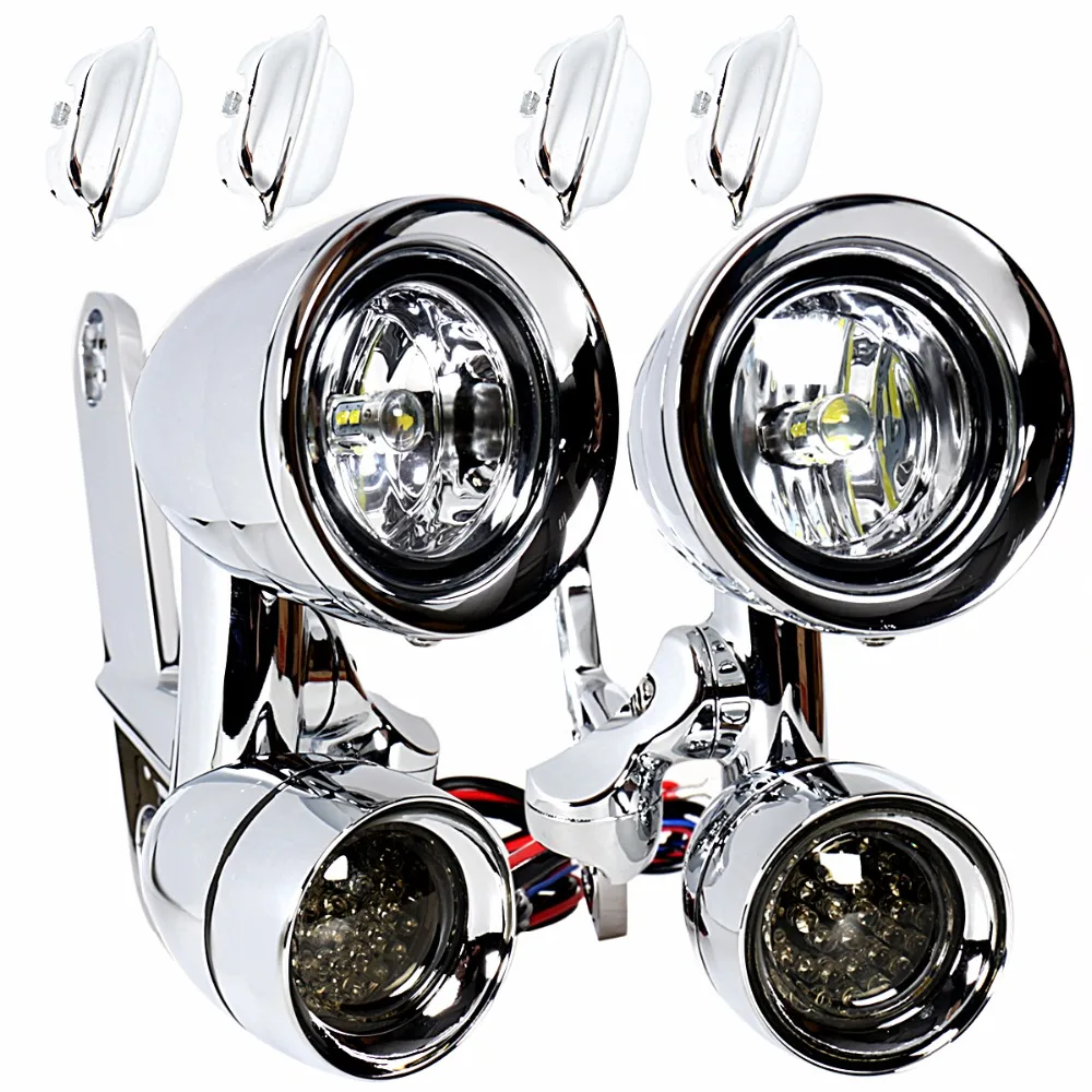 

Chrome LED Fairing Mounted Driving Lights&LED Smoked Turn Signals For Harley Touring Electra Street Glide Road King 1996-2013