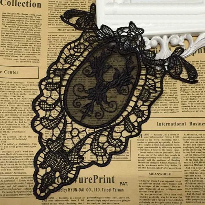 Black/White Fine Venise Lace Fabric Dress Applique Motif Blouse Sewing Trims, DIY Neckline Collar Costume Decoration BW170