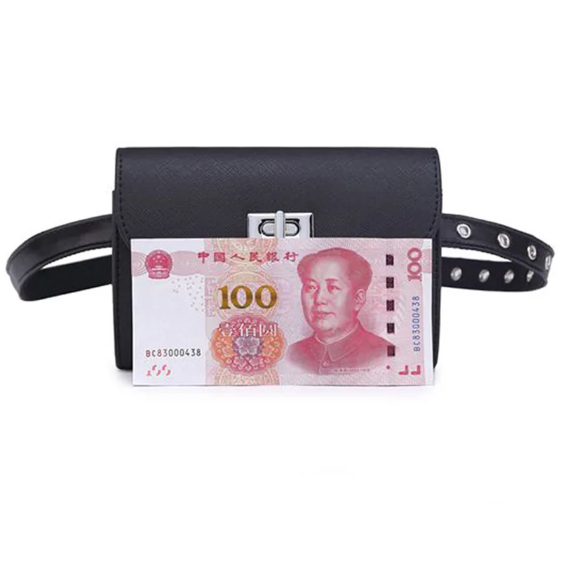 Annmouler Brand Waist Bags Pu Leather Fanny Pack Black Adjustable Women Waist Packs Fashion Hip Bag for Girls Small Bum Bag