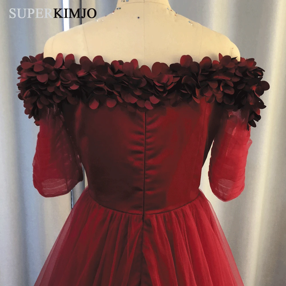 SuperKimJo 3D Flowers Prom Dresses Long Burgundy Off the Shoulder Elegant Prom Gown Vestidos De Graduacion Largos 2020