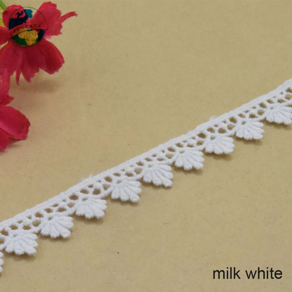 1.4cm White Cotton Embroided Lace Ribbon Guipure Trim Wedding Decoration DIY Accessories Dolls African Lace Applique#3208