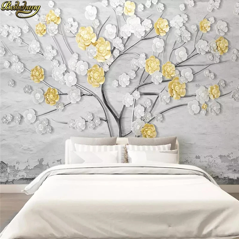 

beibehang Custom wallpaper mural 3d beautiful white gold three-dimensional plum embossed living room bedroom papel de parede