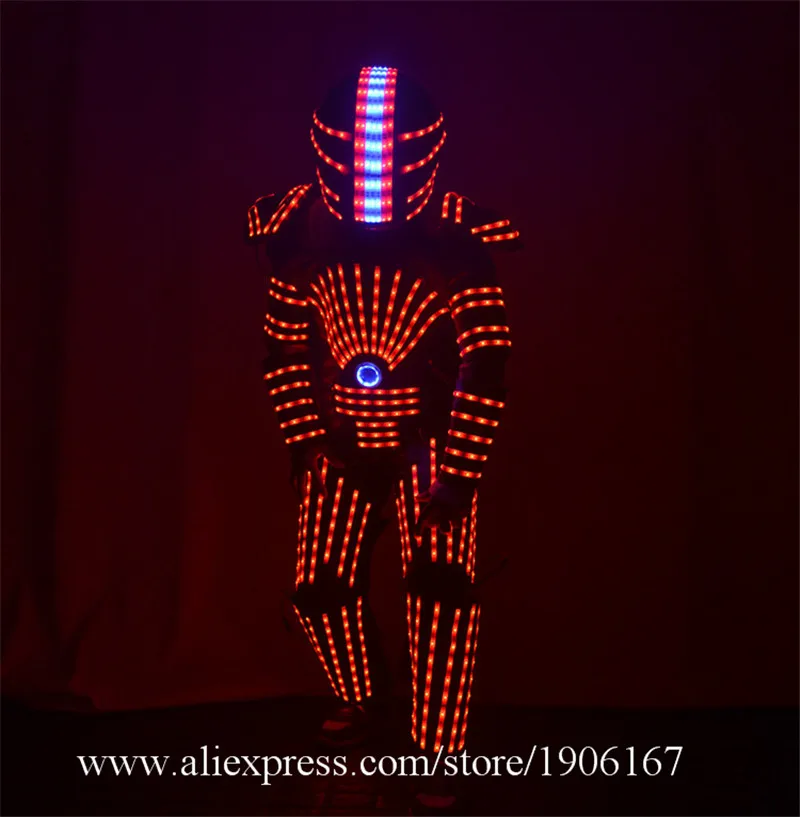 RGB LED Luminous Robot Costume With Led Helmet David Guetta Led Illuminated Robot Men Suit Led Growing Stage Dance Event Clothes