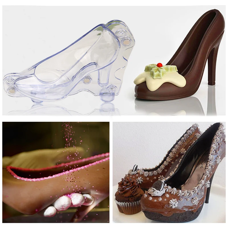 Free Shipping Plastic Transparent Lady's High Heel Shoe Shaped Chocolate Mould DIY Baking Mold HB1059