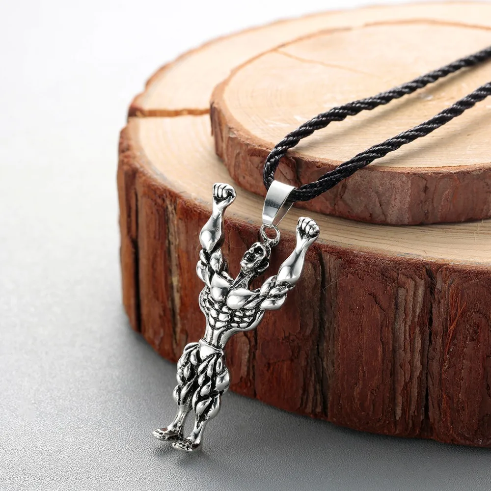 Kinitial Fitness Necklace Men Muscle Bodybuilder Pendants Necklaces Vintage Charm Choker Jewelry for Men Fashion Bijoux