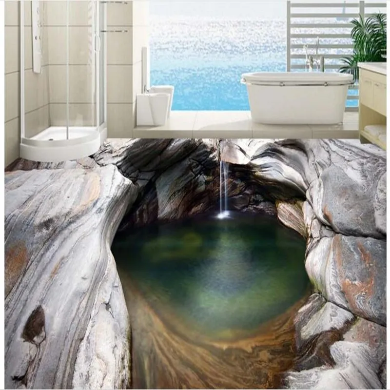 beibehang papel de parede Custom paste the creek waterfall rock 3D naked eye three-dimensional floor