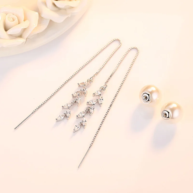 925 Silver Needle Fashion Pearl Crystal Flower Ladies Tassels Stud Earrings Jewelry Anti Allergy For Women Drop Shipping