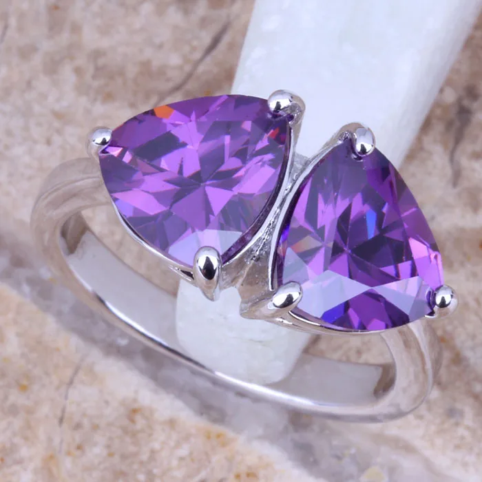 Magnificent Purple Cubic Zirconia Silver Plated  Women's Ring Size 6 / 7 / 8 / 9 R0962