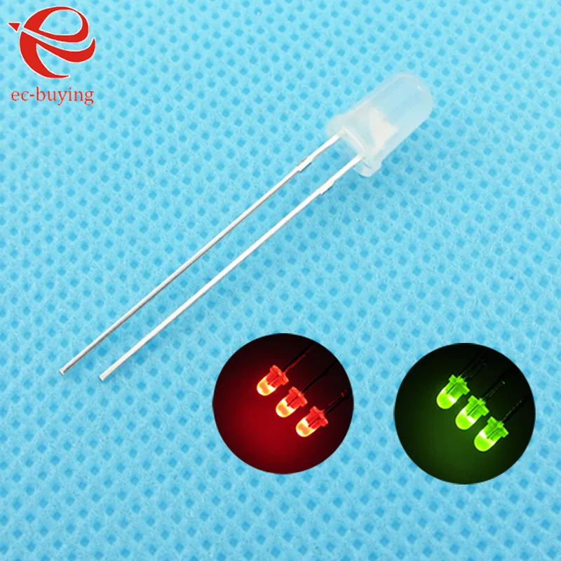 100 sztuk/partia F3 F5 5mm 3mm LED dwukolorowy rozproszony czerwony szmaragdowo-zielony niepolarny okrągły dioda elektroluminescencyjna podwójny mglisty wtyczka zestaw do samodzielnego montażu