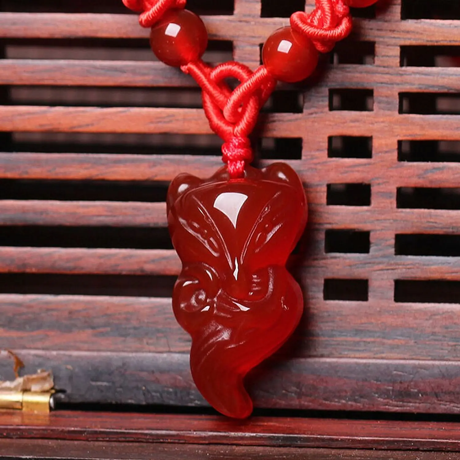 Koraba Fine Jewelry Women's Red Agate Fox Queen Pendant Necklace Grounding Stone Protection Valentine's Day Gift Free Shipping