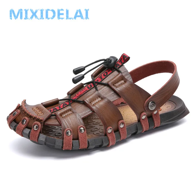 MIXIDELAI New Hot Sale Men\'S Sandals Leather Men Summer Shoes Leisure Slippers Flip-Flops Men Comfortable Footwear Soft Sandal